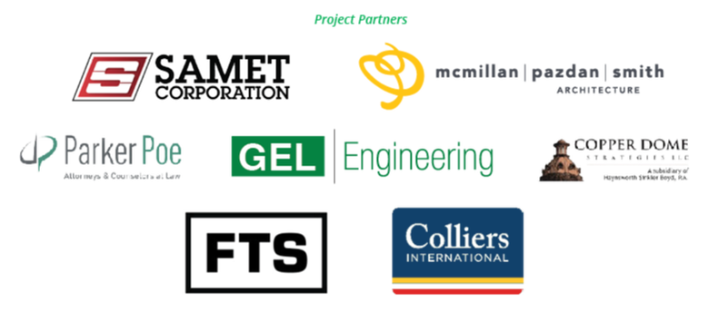 A bunch of different logos that are on a green background