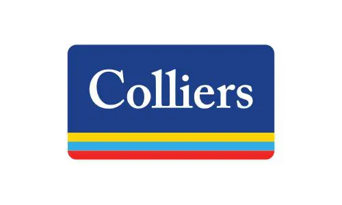 Colliers logo with blue and red background
