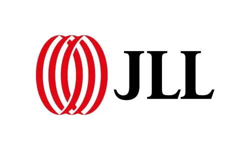 A red and black logo for jll