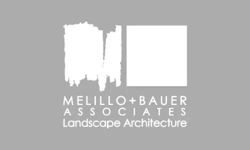A white logo of melillo and bauer associates